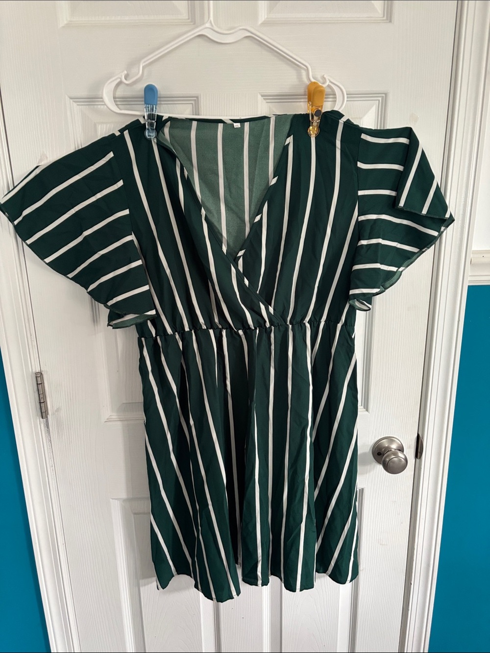 Striped Green Wrap-Style Short Dress